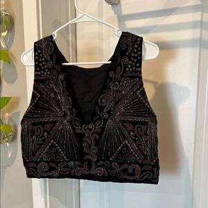 Zara Black and Brown Embroidered Crop Top